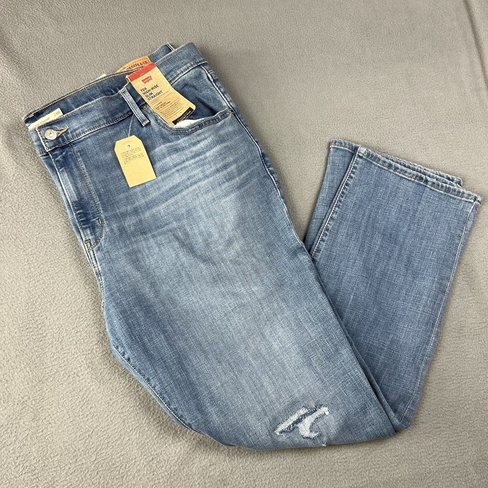 Levis‎ 724 High Rise Jeans Womens 24W M Blue Slim Straight Pants Distressed